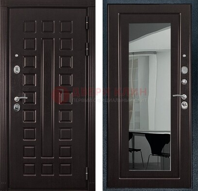Темная металлическая дверь с зеркалом МДФ внутри ДЗ-4 в Волоколамске