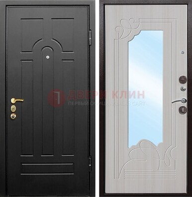 Темная входная дверь с МДФ Беленый дуб и зеркалом ДЗ-58 в Волоколамске