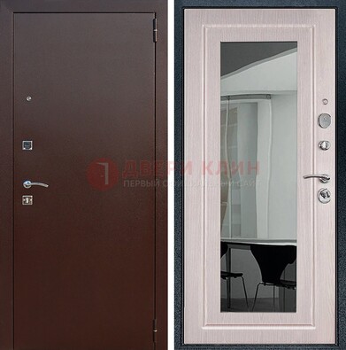 Входная дверь с порошковым напылением Медный антик/Белый дуб с зеркалом ДЗ-63 в Екатеринбурге