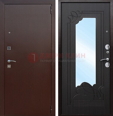 Входная дверь с порошковым напылением Медный антик/Венге с зеркалом ДЗ-64 в Екатеринбурге
