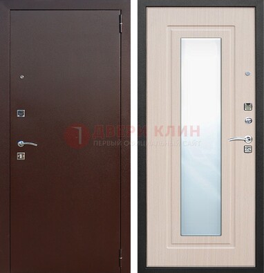 Входная дверь с порошковым покрытием филенчатой МДФ и зеркалом ДЗ-65 в Екатеринбурге
