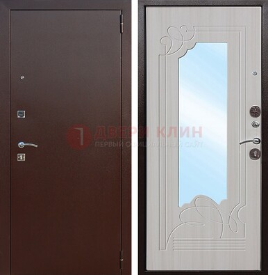 Стальная дверь с порошковым покрытием с резной МДФ и зеркалом ДЗ-66 в Кубинке