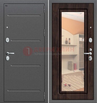 Серая стальная дверь с зеркалом винорит внутри ДЗ-6 в Волоколамске