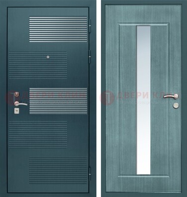 Входная дверь с зеркальной вставкой внутри с голубым МДФ с зеркалом ДЗ-71 в Волоколамске