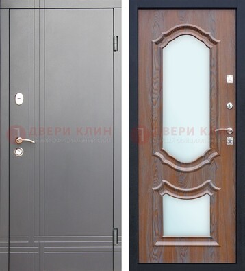 Серая входная дверь со светлой МДФ и зеркалами внутри ДЗ-77 в Волоколамске