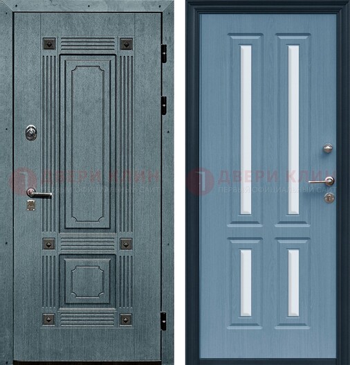 Голубая филенчатая дверь с МДФ и зеркальными вставками внутри ДЗ-80