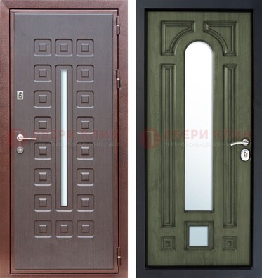 Металлическая серая дверь с порошковым покрытием и МДФ Венге с зеркалом ДЗ-84 в Екатеринбурге
