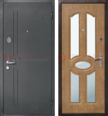 Железная серая дверь с порошковым напылением и МДФ с зеркалом ДЗ-90 в Волоколамске