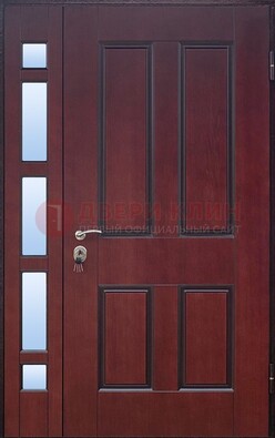 Красная входная полуторная дверь со стеклом ПЛ-10 в Волоколамске