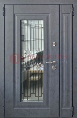 Серая стальная дверь Винорит со стеклом и ковкой ПЛ-29 в Волоколамске