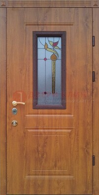 Железная дверь с МДФ и витражом ВЖ-24 в Волоколамске